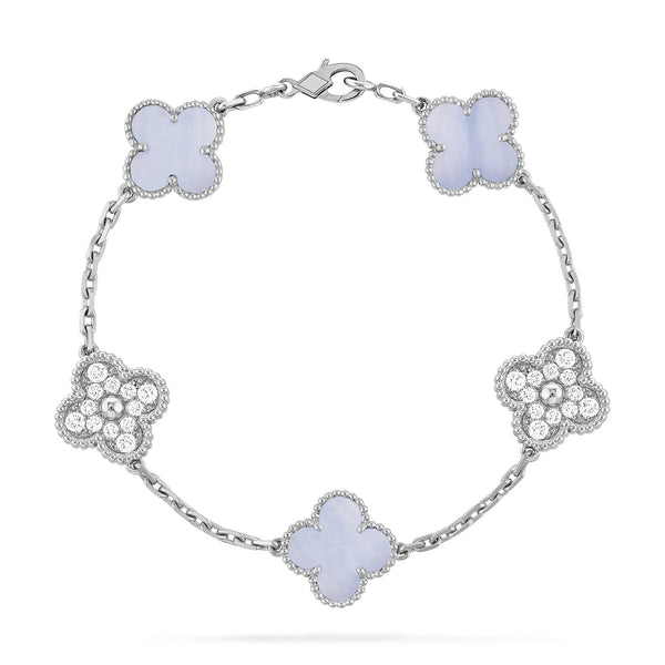 ˇSirae GemˇCLOVER  5 MOTIF DIAMOND PURPLE CHALCEDONY BRACELET