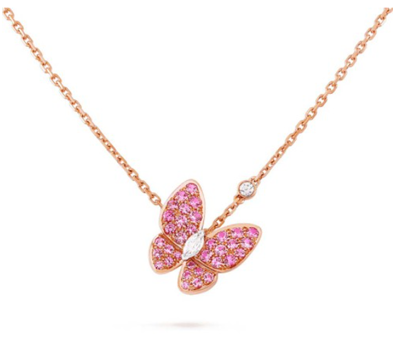 ˇSirae GemˇBUTTERFLY RED DIAMOND ROSE GOLD NECKLACE